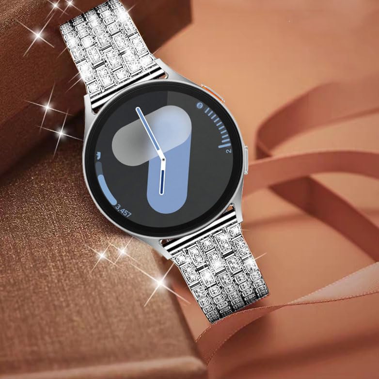 DEALELE Bands Compatible with Samsung Galaxy Watch 7 / FE / 6/6 Classic / 5/5 Pro / 4/4 Classic/Huawei GT3 / GT2 42mm, 20mm Bling Diamond Metal Replacement Strap for Women Men (Silver) - Image 4